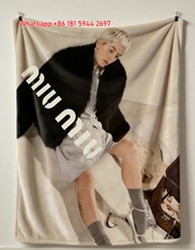 Miu Miu Black Fur Coat Fashion Print Flannel Sofa Throw Blanket IMG_0650